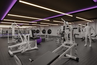 visualize 3d indoor gym facilities,fitness center,isometric render,sport complex