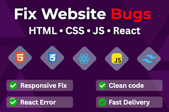 debug and fix react javascript HTML CSS website issues
