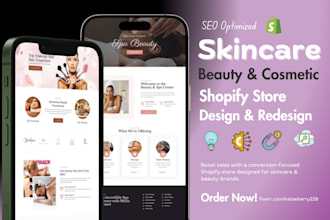 design SEO optimized skincare shopify store, beauty cosmetic shopify store