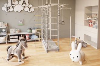 recreate 3d kids playground,childrens play area,nursing room,interior layout,cgi