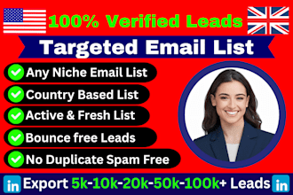do niche targeted verified email list, b2b, google map scraping, linkedin lead