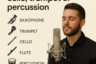 sing your lyrics with live jazz saxophone, flute, cello, trumpet or percussion