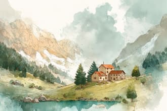 draw a watercolor landscape illustration