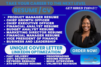 write a business and leadership, executive resume, product manager, cfo, cgo cv
