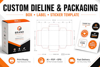 create custom dieline, box packaging and sticker template design