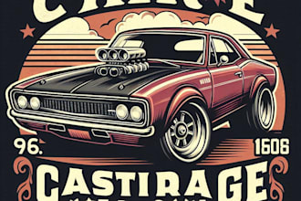 design high quality car cartoon vintage logo with t shirt design