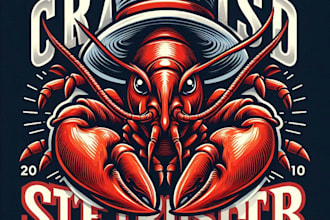 crawfish lobster seafood bistro restaurant mascot logo with t shirt design