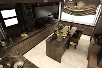 design a realistic 3d modern kitchen interior