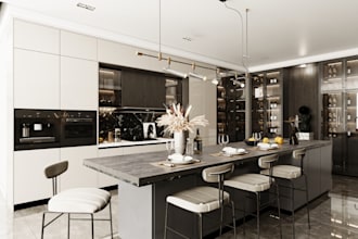 design a realistic 3d modern kitchen interior