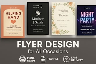 design flyers for charities, funerals, events, weddings, or church programs