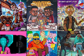draw custom cartoon rap album cover vinyl print, mixtape single ep song coverart