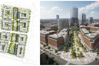 design 2d and 3d urban planning, site plan with 3d architectural rendering