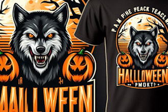 design high quality wolf halloween mascot logo with t shirt design