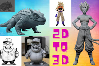 convert 2d to 3d printable model custom characters logo creatures figurine stl