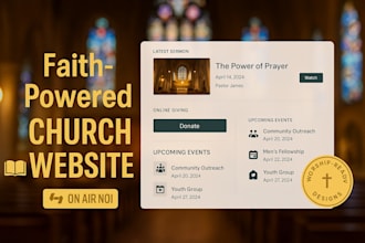 design church website with sermon uploads, donation, event calendar integration