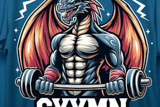 design high quality gym dragon mascot logo with t shirt design