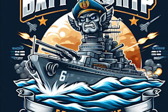 design high quality battleship mascot logo with t shirt design