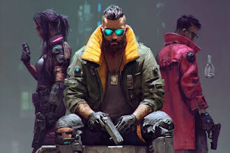 design cyberpunk and fantasy character splash art