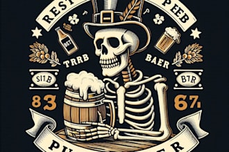 design high quality retro skeleton pub beer illustration with t shirt design
