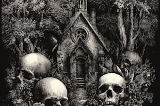create a dark art illustration for album covers and more