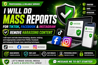 do mass report for instagram,tiktok,facebook and will remove harassing content