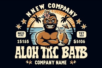 design creative aloha tike bar mascot vintage logo in very short time