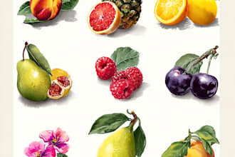 draw watercolor and digital fruits for your logo