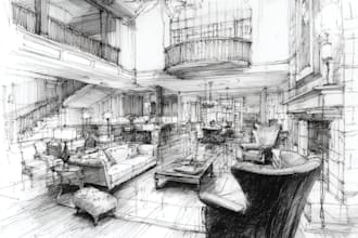 hand sketch architectural interior and exterior designs