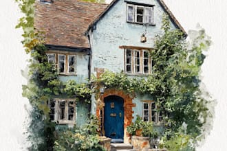 paint digital watercolour house illustration