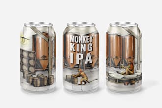design beer, energy drink, and soda can label