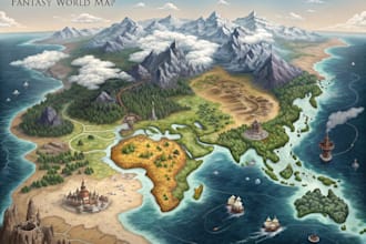 illustrate a breathtaking fantasy world map for your story