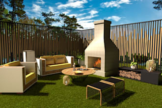do 3d backyard design, gazebo, deck, patio, front yard, firepit, pavilion