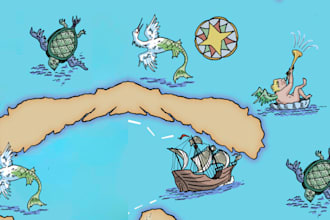 create a vector cartoon map illustration fantasy dnd map, cartoon scifi style