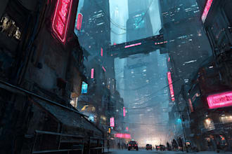draw a cyberpunk futuristic city illustration