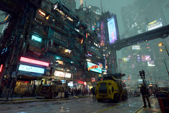 make a futuristic cyberpunk city and background art