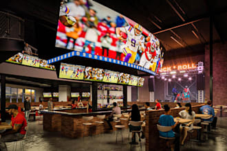 refurbish 3d interior bar restaurant design,shelving, tv,3d lighten,elegant cafe