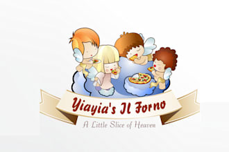 design excellent cherubs eating pizza logo