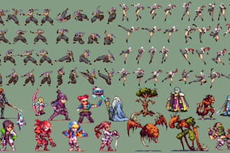 create pixel art character, game animation, sprite sheet, fakemon, tileset, map