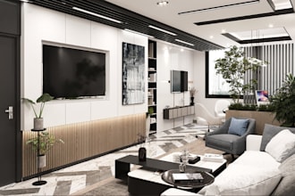 3d office design, realistic commercial interior,work space design with 3d render