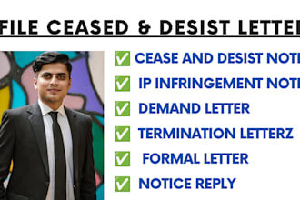 prepare and file cease and desist, dmca takedown notice as your IP rights lawyer