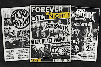 make punk flyers and gig posters in photocopy style