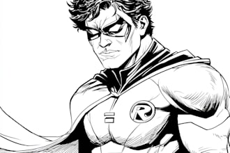 draw black and white comic superhero character line art