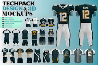 create sportswear , activewear , fashionwear techpack with 3d mockup