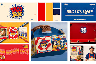 do modern playful logo, brand kit, and food packaging design for restaurants