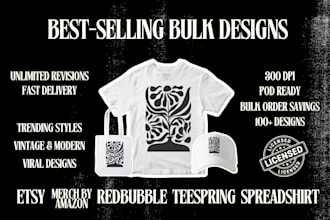 create bulk custom tshirt designs for print on demand pod stores