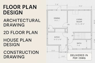 create a professional construction drawing, floor plan design, and 2d floor plan