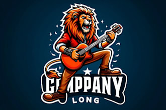 design guitarist lion mascot logo with satisfaction guaranteed