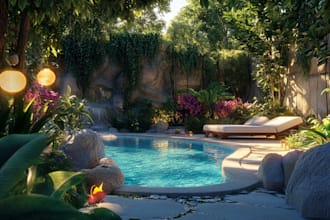 do landscape, backyard,garden, patio with 2d rendering