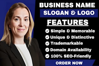 provide simple, unique, catchy business name slogan website domain company name