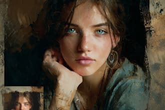 digitally oil paint, vintage portrait, landscape, illustrate